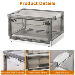 2-Pack Foldable Storage Bins with Doors Lid Wheels & More with portable side handles and translucent panels