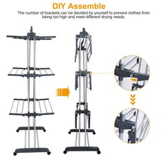 Rolling Clothes Drying Rack 3-Tier with Wheels & Shoe Rack