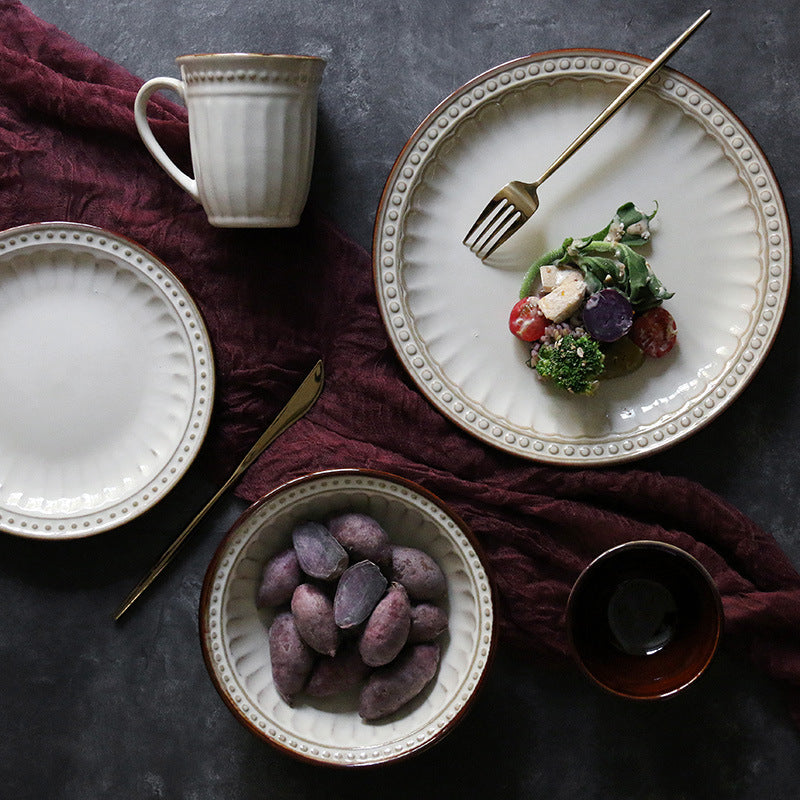 Relief Ceramic Tableware Set for Elegant European Dining