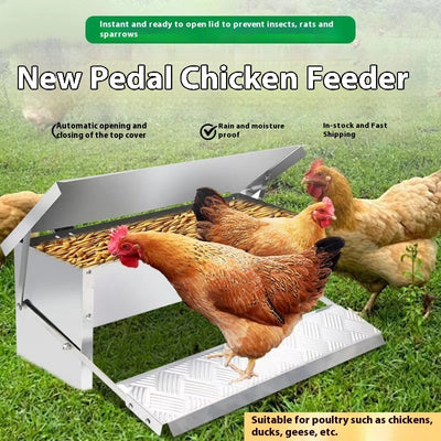 Automatic Pedal Chicken Feeder Stainless Steel Feeding Troug
