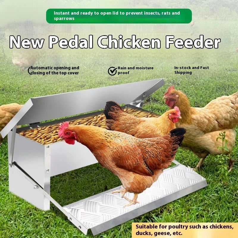Automatic Pedal Chicken Feeder Stainless Steel Feeding Troug