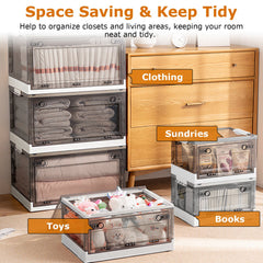 2-Pack Foldable Storage Bins with Doors Lid Wheels & More for organizing clothing, toys, books, and sundries.
