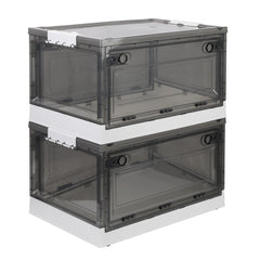 2-Pack Foldable Storage Bins with Doors Lid Wheels & More stacked for efficient organization and storage.