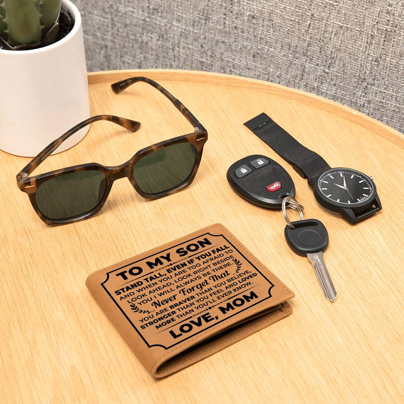 To My Son Stand Tall (Black) – Leather Wallet